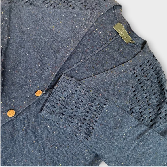 Willow Women's Blue Confetti Cotton Cardigan Sweater Pockets Size Medium - Picture 1 of 7